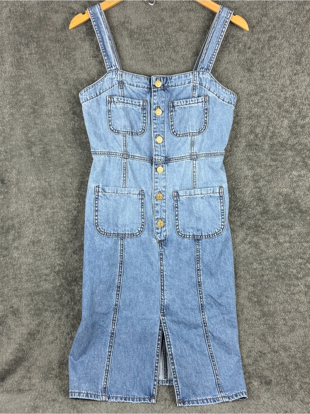 KUT FROM THE KLOTH Denim Jean Midi Button Up Dress Womens Size 0 Pockets Summer